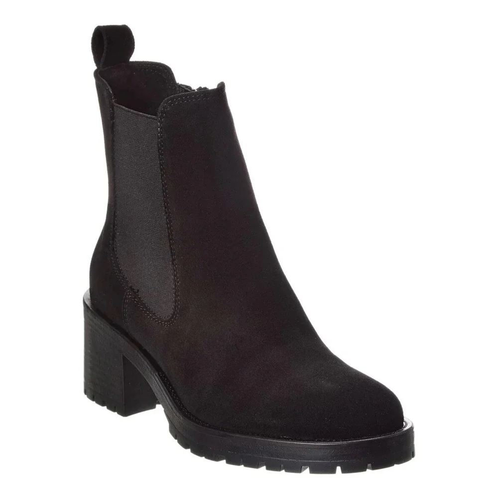 La Canadienne Black Wave Suede Ankle Boots Lug Sole Block Heel Zip 6/36